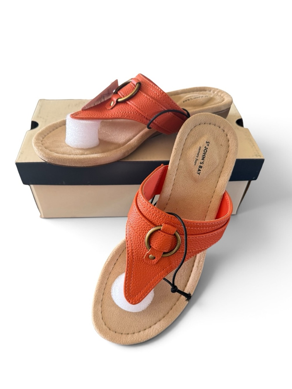 St. John's Bay Orange Thong Sandals with Gold Ring Accent